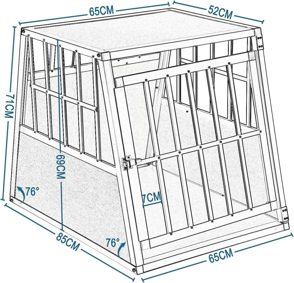 Trasportino per Cani Auto in Alluminio, Box Trasporto Singolo 65x85x71cm Trasportino da Auto per Cane Media/Piccola, Leggero e Stabile Kennel Cane per Auto Viaggi Casa