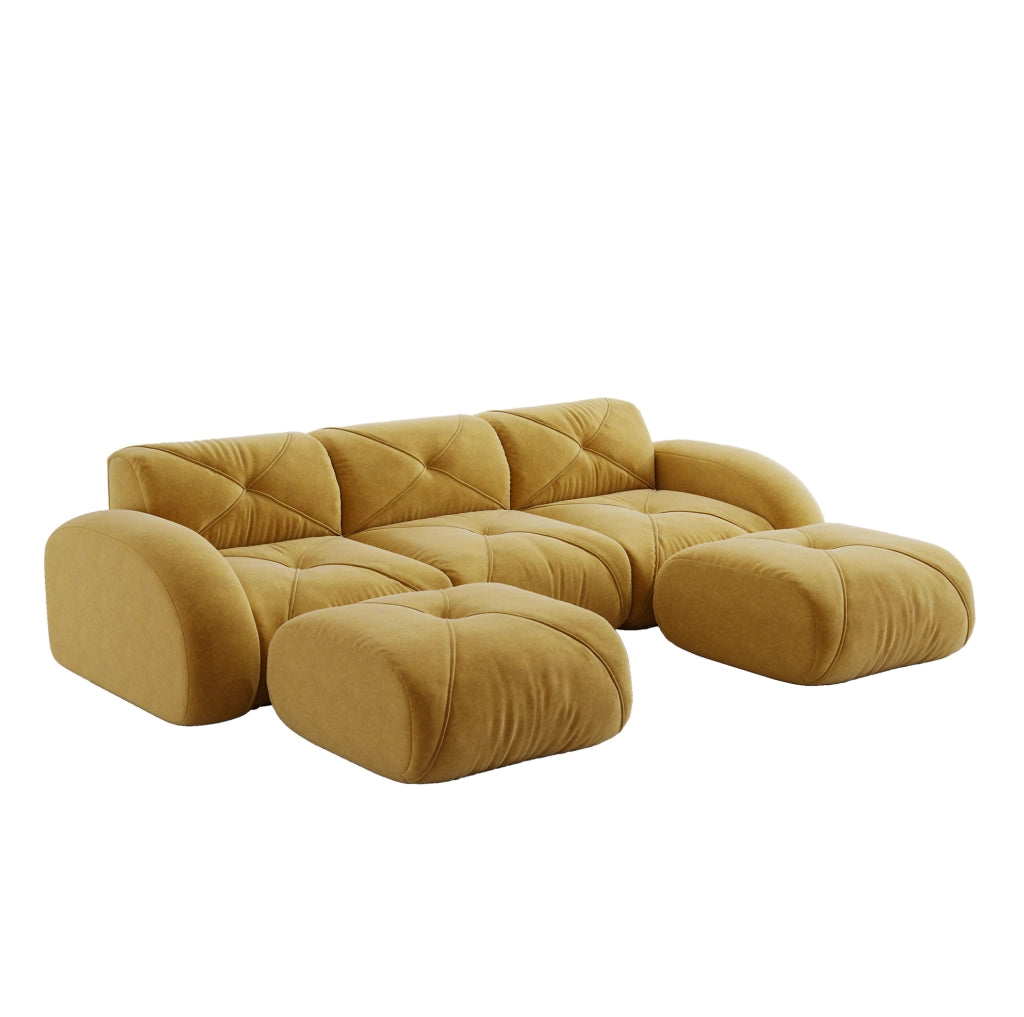 Divano modulare senza struttura in chenille giallo; imbottitura in schiuma 32D e design flessibile