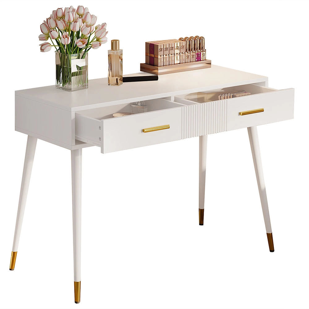 Coiffeuse con 2 cassetti - Xylo - 100x40x76 cm - Bianco - Gambe in metallo