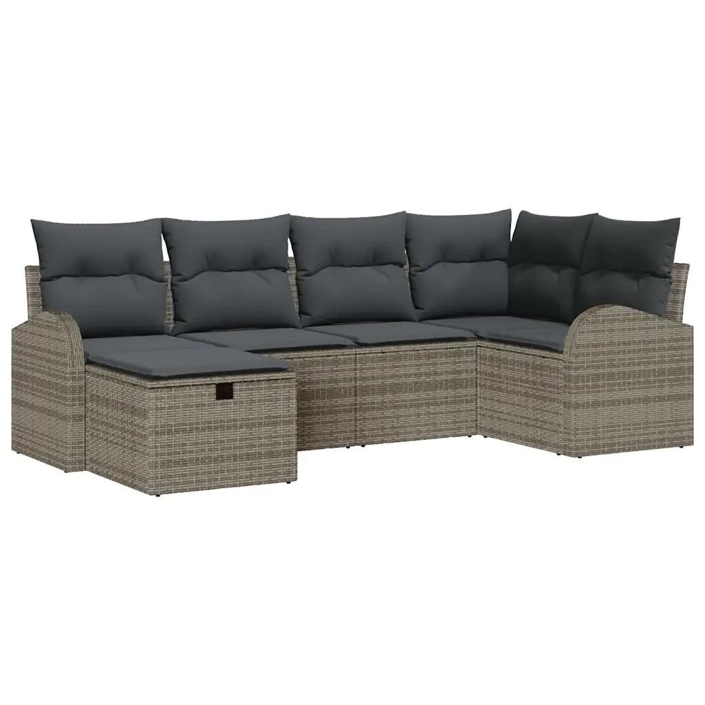 Set Divano da Giardino con cuscino 6 pcs Grigio Poly Rattan