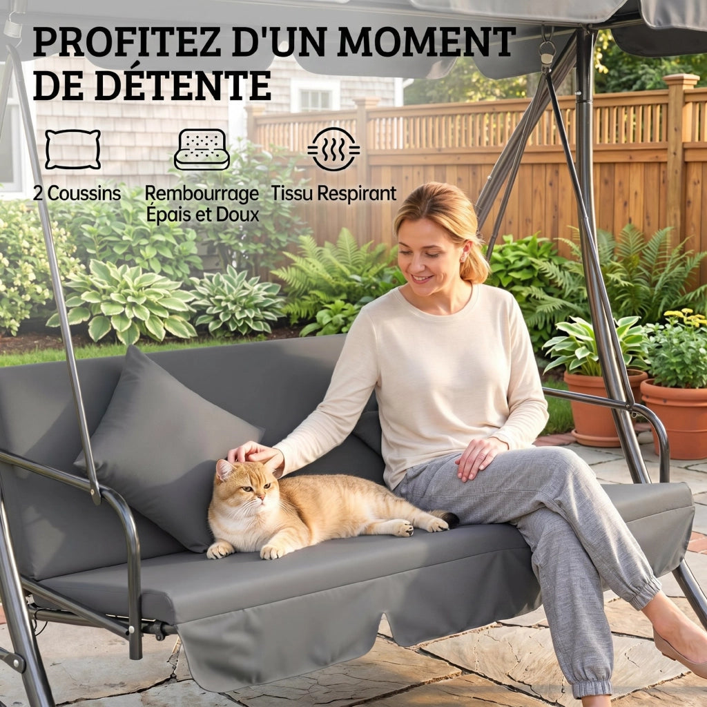 Amaca da giardino 3 posti con materasso ¨C zephmum ¨C grigio chiaro metallo poliestere 200x125x170cm