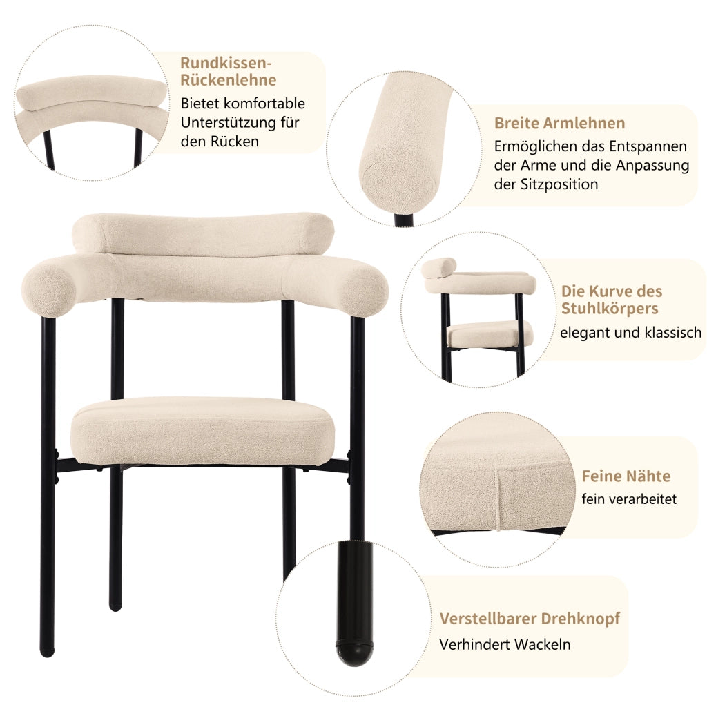 Set tavolo da pranzo con 4 poltroncine in velluto beige e bianco
