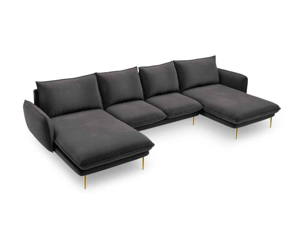 Cosmopolitan Design - Divano panoramico "Vienna" 6 posti in velluto grigio scuro 
