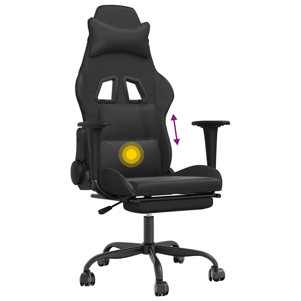 Sedia da Gaming | Sedia da e-sports con Massaggio e Poggiapiedi Nera in Similpelle