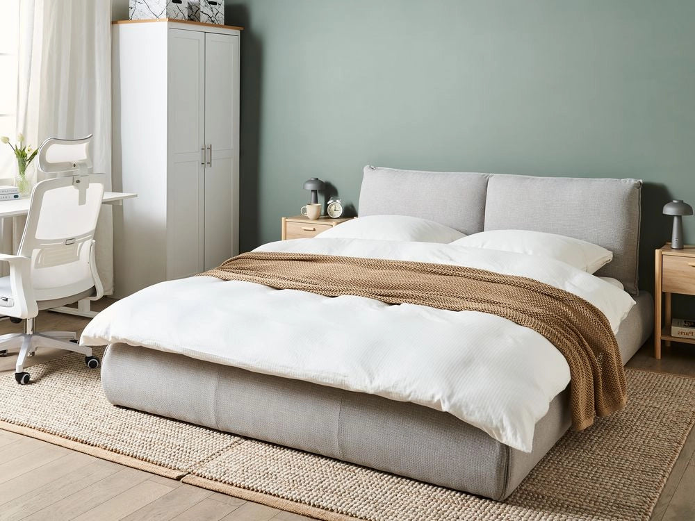 Letto matrimoniale d acqua moderno imbottito in tessuto 160 x 200 cm con materasso Grigio chiaro Camera da letto in stile moderno