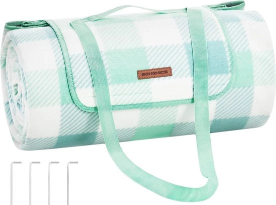 Tenda da picnic, 300 x 200 cm, con 4 ancore, grande, deken per campeggio, per parco, giardino, spiaggia, impermeabile, ripiegabile, verde-bianco