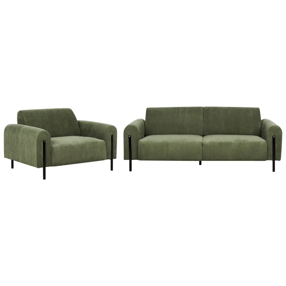 Set soggiorno divano 3 posti e poltrona imbottita in velluto verde con schienale regolabile stile elegante moderno