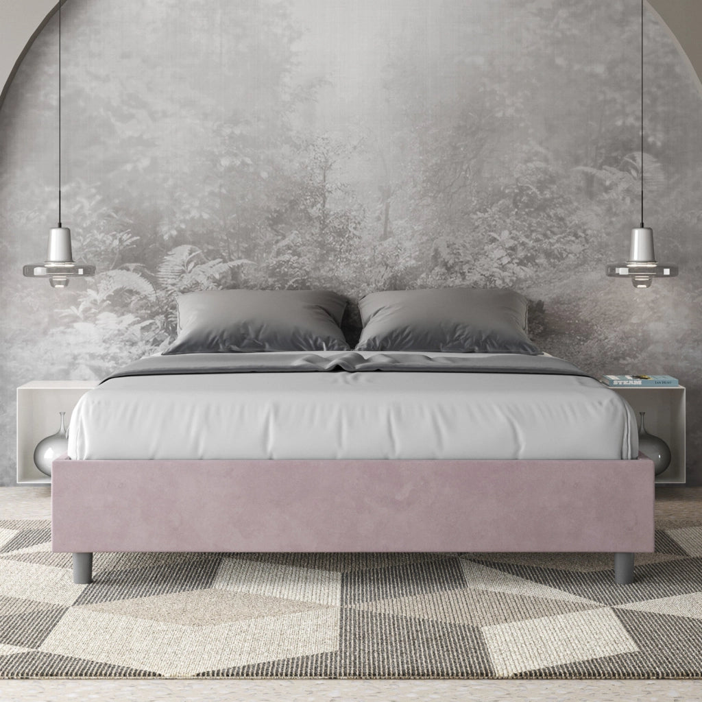 Letto Matrimoniale 160x210 cm con Rete e Contenitore Giroletto con Alzata Comoda Imbottito in Microfibra Azelia Glicine