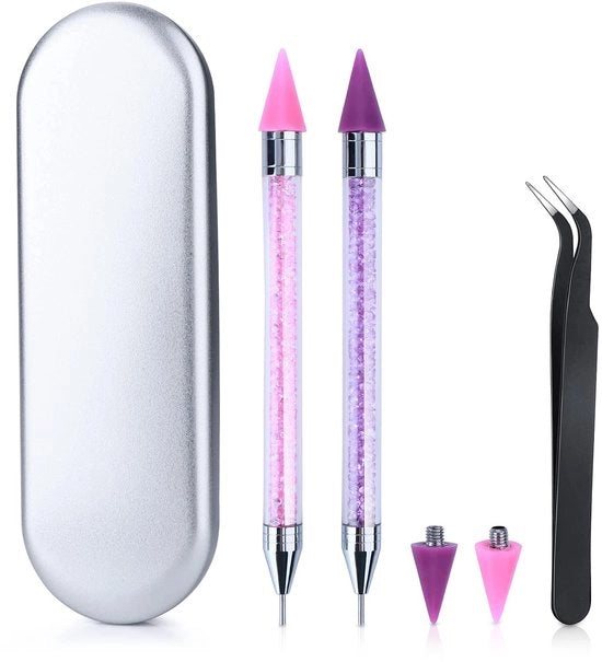 Kit di strumenti per selezionare edelstielle e cristalli per manicure a tema, con pennello a cera doppio canale e 2 punte extra & pinza per edelstielle