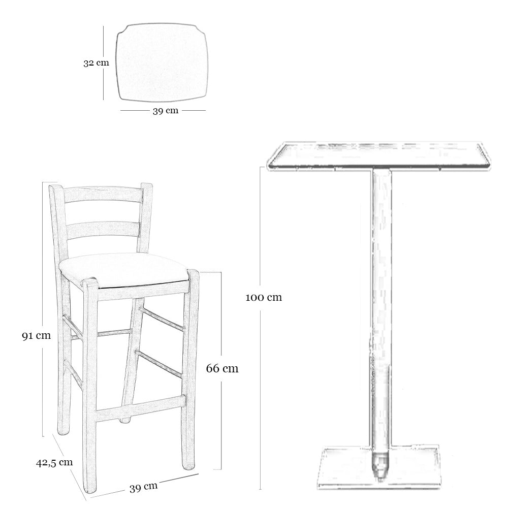 Sgabello in legno noce chiaro con schienale h 66cm con seduta similpelle marrone