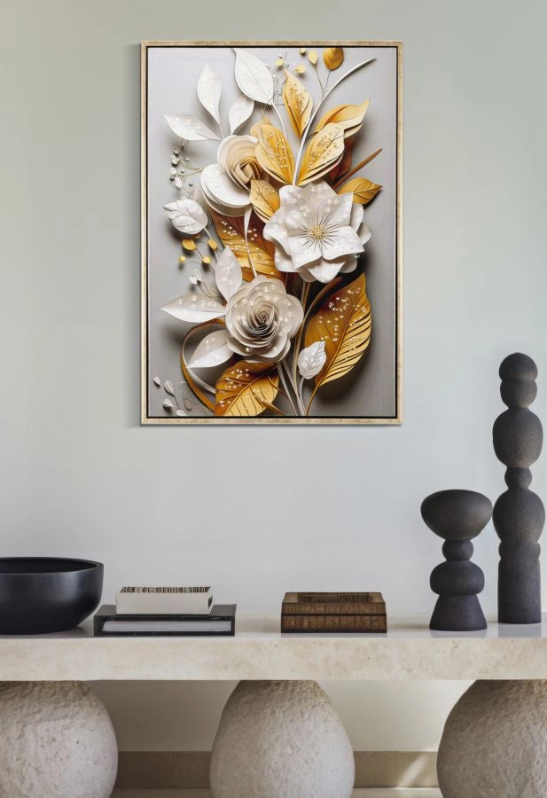 DIPINTO SU TELA LACCATO FLORA C/CORNICE CM 42X3,5X62