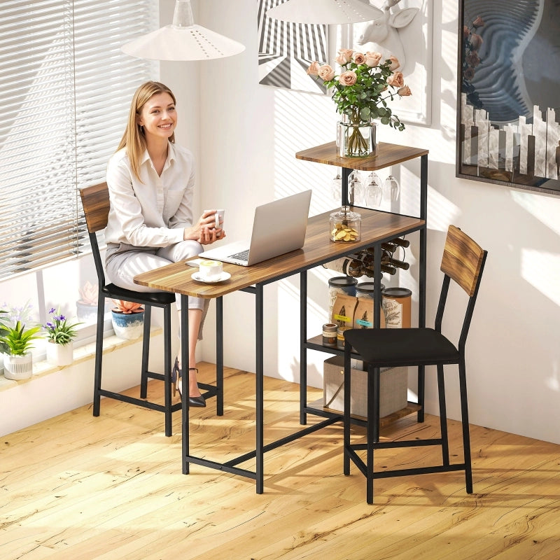 TAVOLO ALTO ESTENSIBILE 110-140x40 cm Marrone in MDF e Metallo Set da 3 pezzi