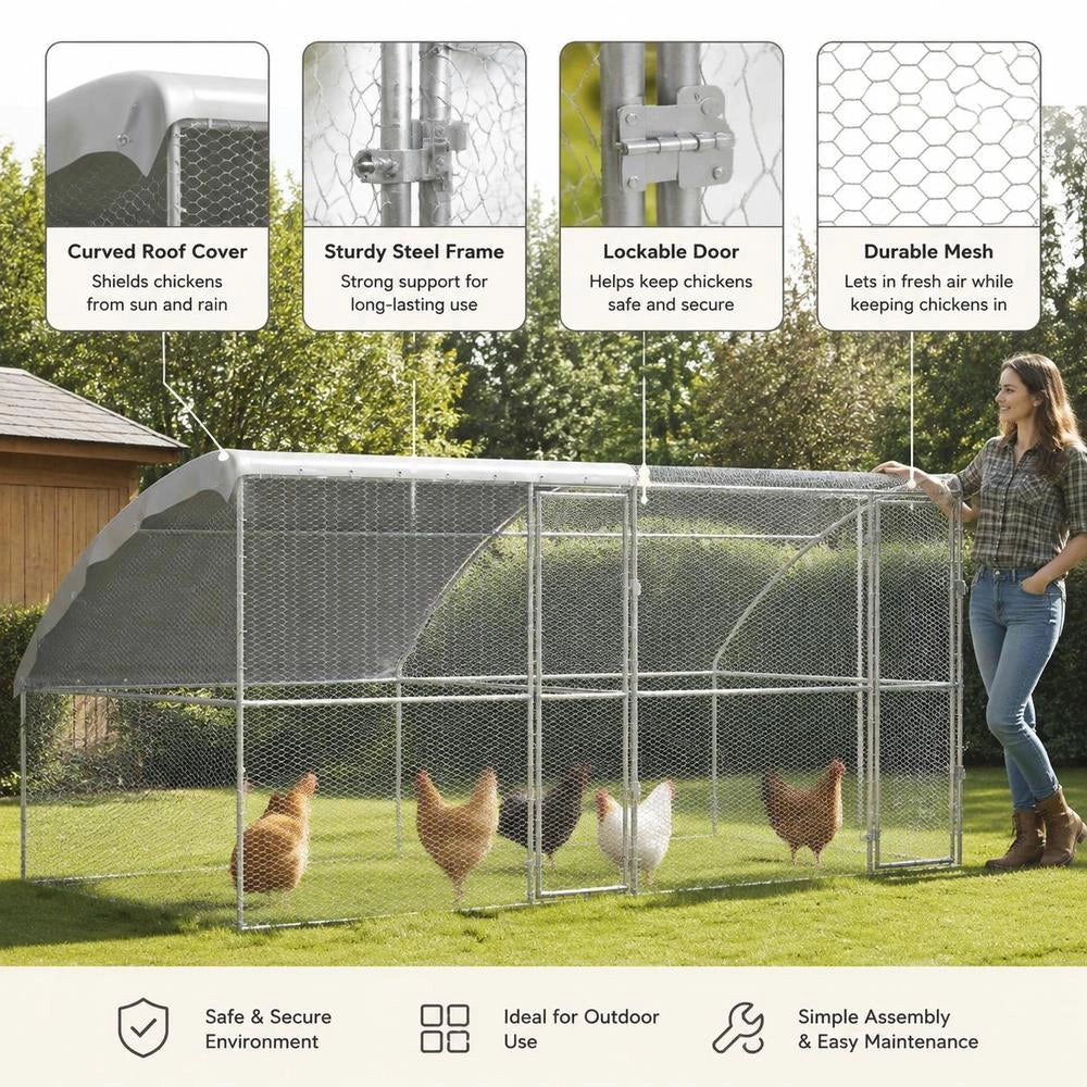 Chicken Cage, Silver, 400 X 200 X 198.5 Cm, Galvanized Steel