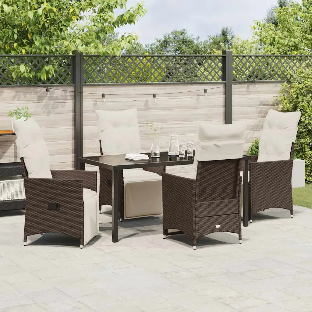 Set da Pranzo per Giardino con cuscino 5 pcs Marrone polyrattan