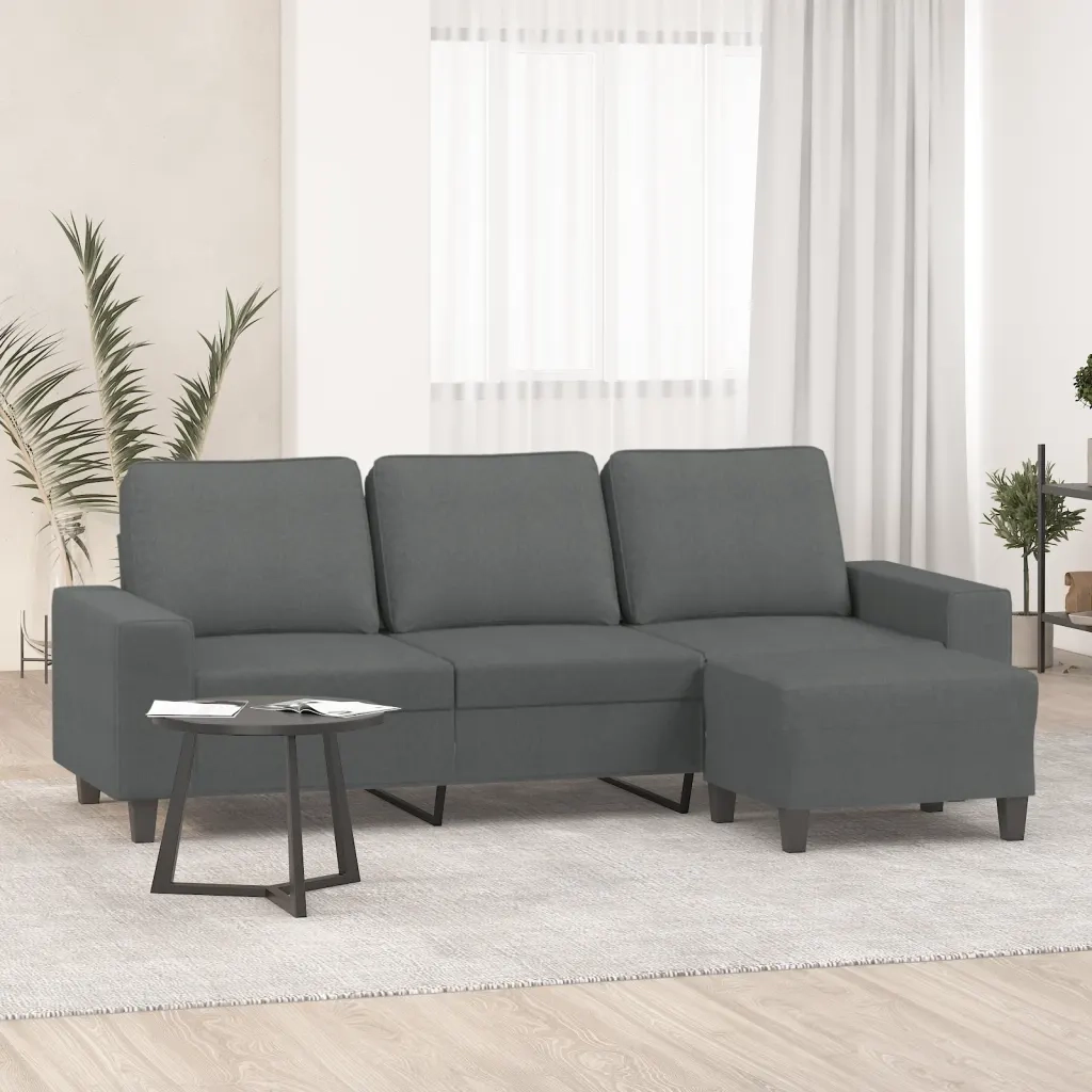 Divano | Divano da soggiorno | Sofa a 3 Posti con Poggiapiedi Grigio Scuro 180cm in Tessuto