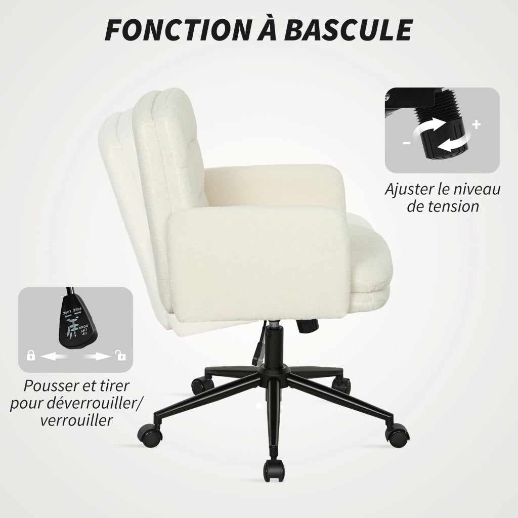 Poltrona da ufficio girevole con altezza regolabile e funzione dondolo ¨C zephmum ¨C crema 61.5x65x91-101cm