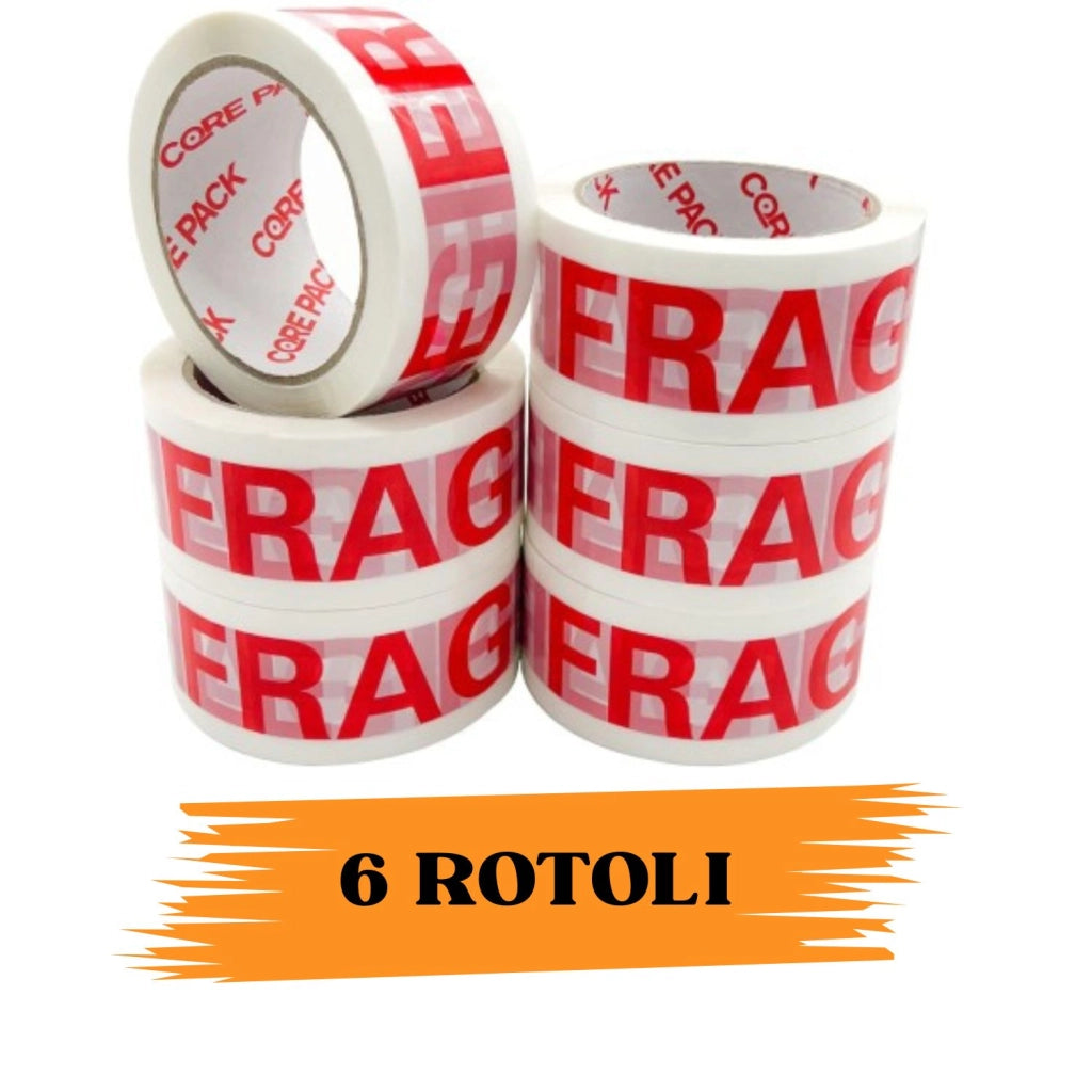 Nastro Adesivo Imballaggio FRAGILE 48mmx66m 6 Rotoli Scotch EcoPrice®