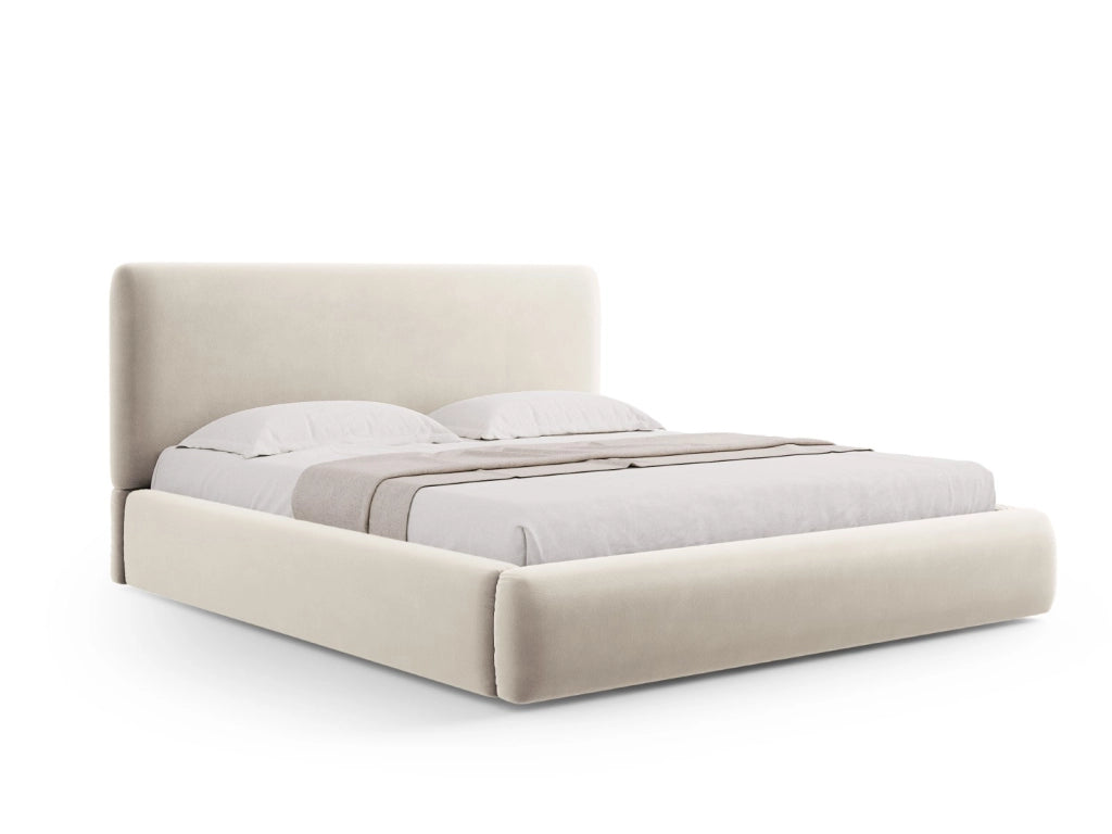 Cosmopolitan Design - Letto a cassettone con testiera "Colonel" 140x200cm in velluto beige chiaro 