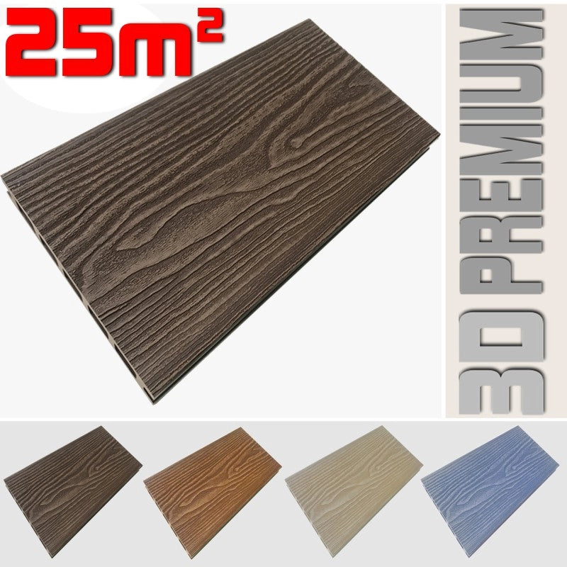 Listone WPC 3D 25m² per pavimentazione decking colore Chocolate effetto legno listone 146x2200mm spessore 25mm