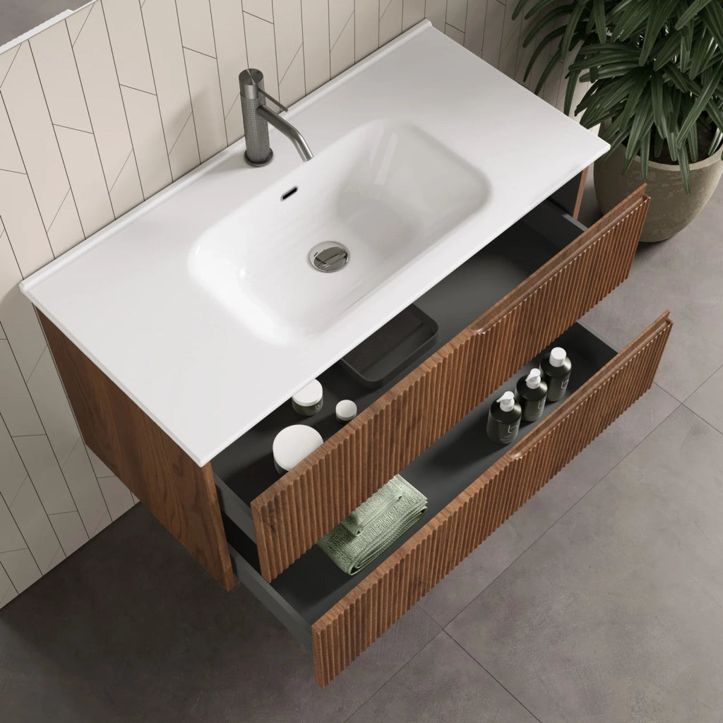 Mobile bagno composizione 4 pezzi L.101 P.46,5 H.190 cm VENERE colore rovere rio