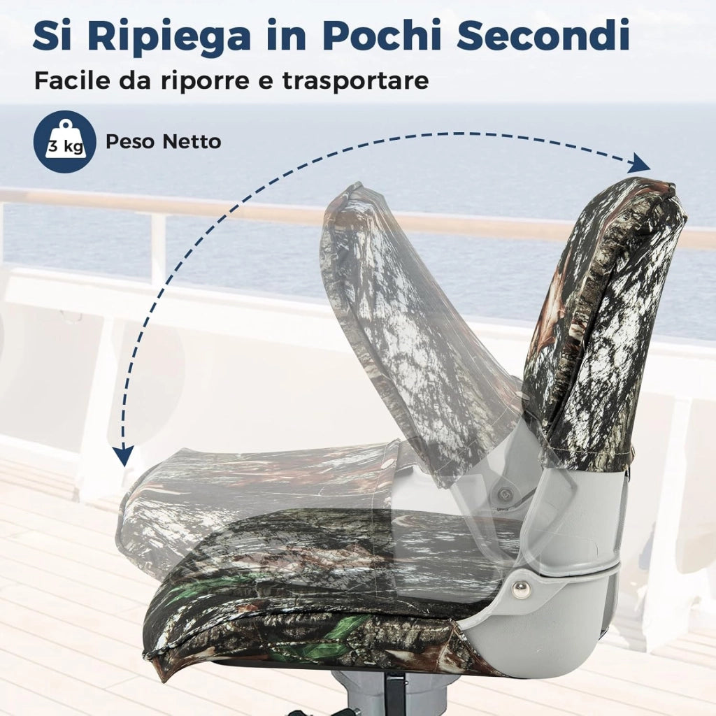 Sedia da Barca Pieghevole, Sedia con Schienale Basso con Cuscini Imbottiti in PVC, Telaio in PP, Bulloni di Fissaggio, Sedia Impermeabile per Barca da Pesca, Barca Turistica, 50 x 50 x 47 cm