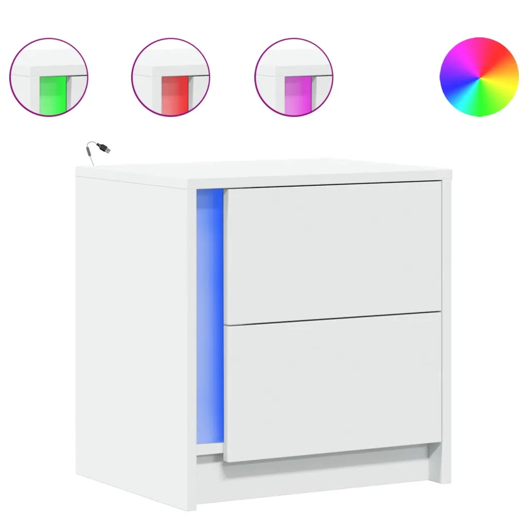 vidaXL Comodino con Luci LED Bianco in Legno Multistrato