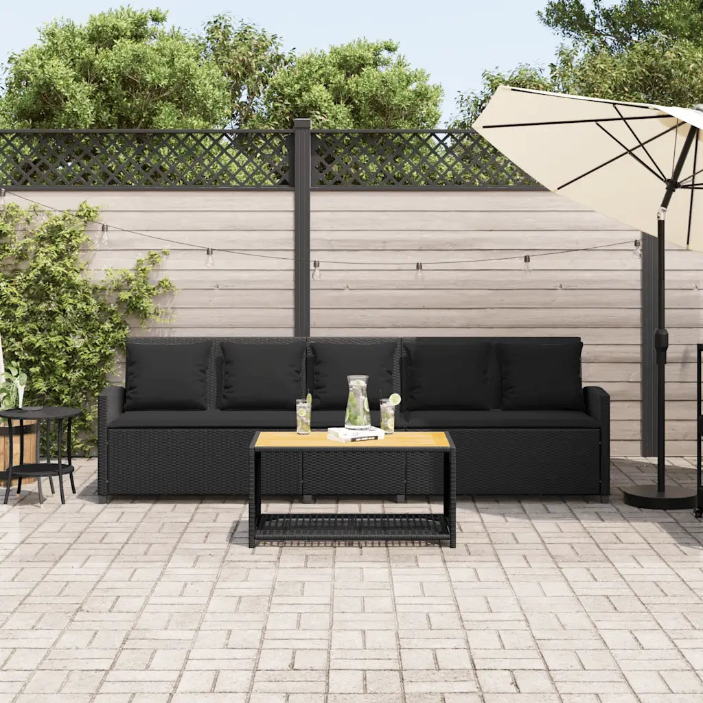 Divano da Giardino a 5 Posti con Cuscini Nero in Polyrattan