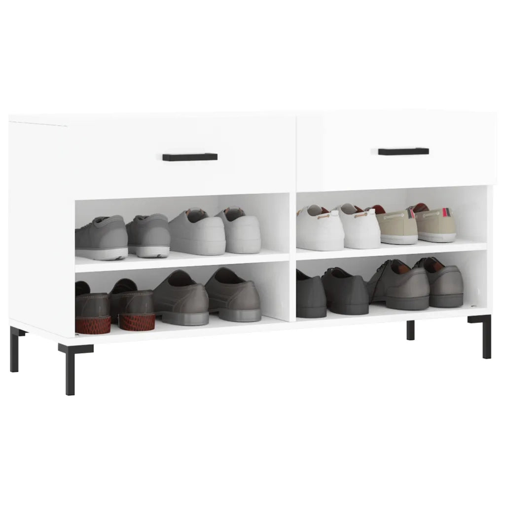 Panca Porta Scarpe-Sgabello-Panca Scarpiera Bianco Lucido 102x35x55 cm Legno Multistrato 160878