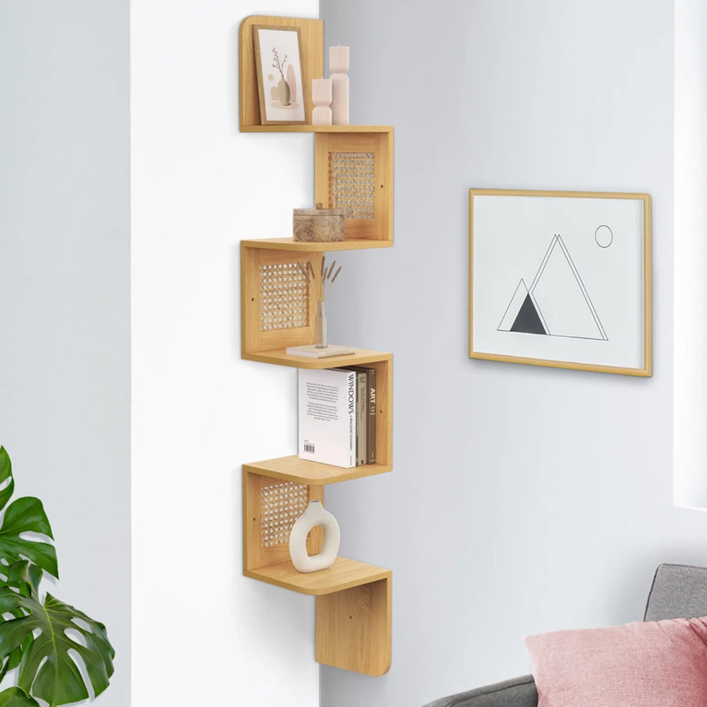IDMarket - EDHEN Scaffale angolare a parete a 5 livelli in finitura faggio