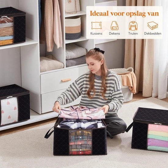 6 contenitori di archiviazione da 60 litri, scatole di archiviazione con coperchio, organizzatore di armadio, contenitore di ripiegamento per abbigliamento, scatole di trasloco con maniglia di resistenza per coperte, abbigliamento, coperte, grigio
