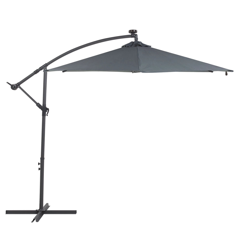 Ombrellone da giardino a sbalzo Parasole in poliestere grigio con luce a LED ø 285 cm Palo in alluminio Meccanismo a manovella da esterno