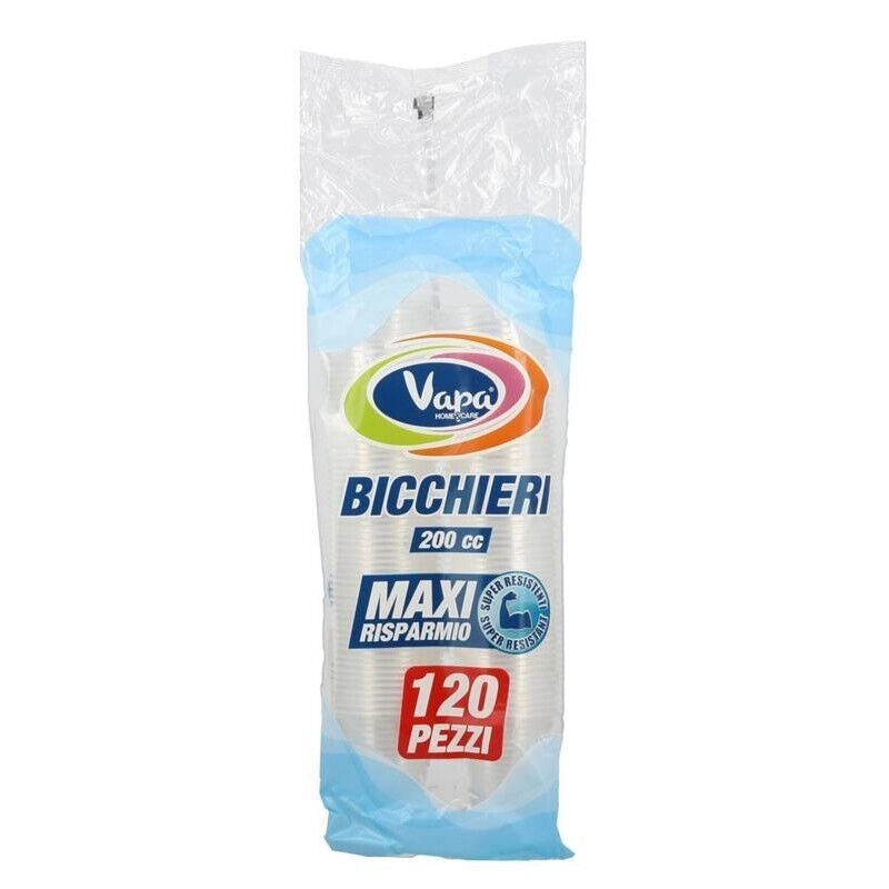 BICCHIERI DI PLASTICA MULTIUSO TRASPARENTI  CONFEZIONE DA 120 PEZZI 200CC