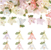 Fiori di loto con perle e foglie verdi pendenti hangers fiori foglioline fiori pendenti per catenina orecchini gioielli da fare in casa 32 pezzi Acryl - PandaHall