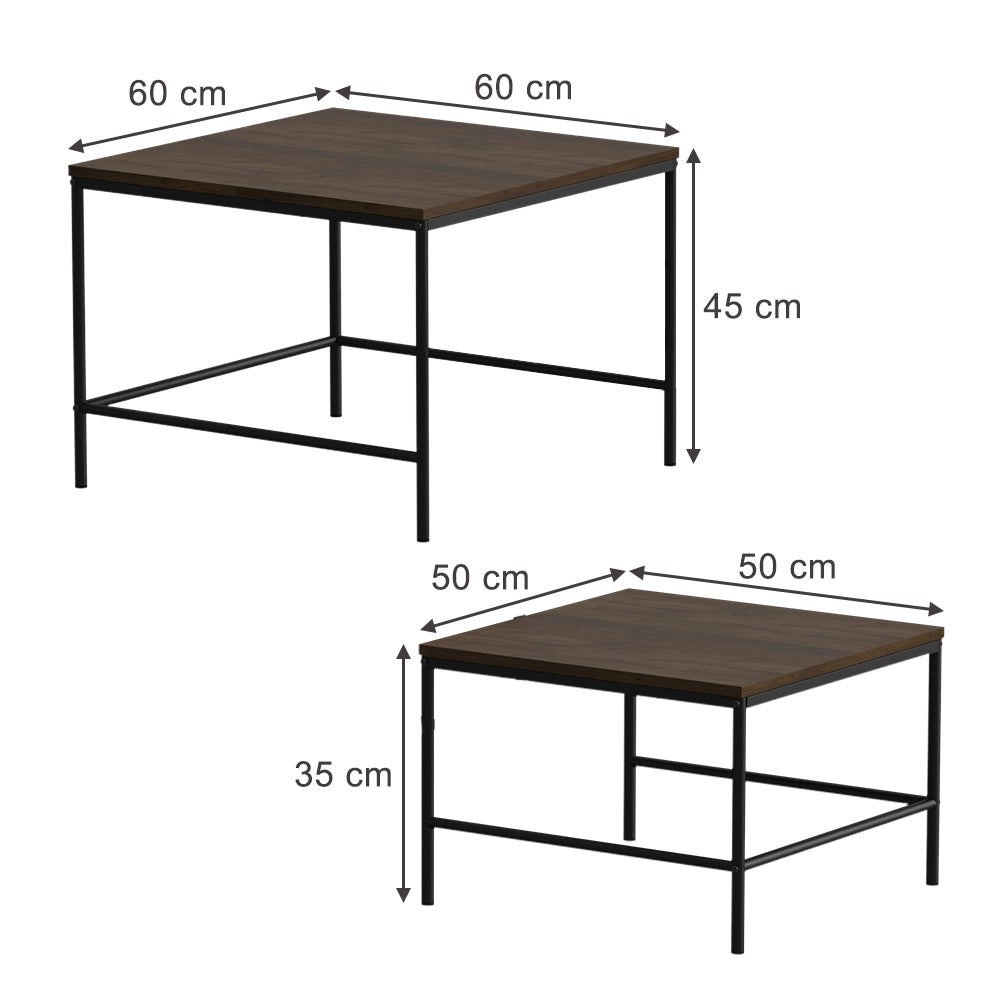 Vicco Tavolino da divano Rovere rustico/nero 60 x 60 cm 2 parti