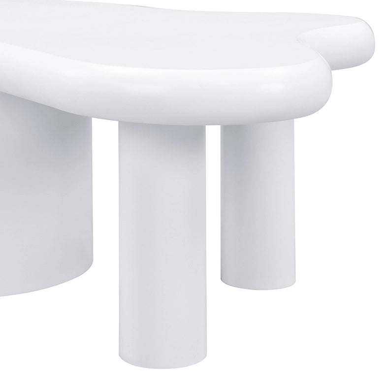Tavolino da salotto bianco sagomato in MDF con 2 cassetti