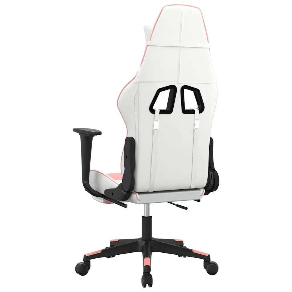 Sedia da Gaming | Sedia da e-sports Massaggiante Bianco e Rosa in Similpelle