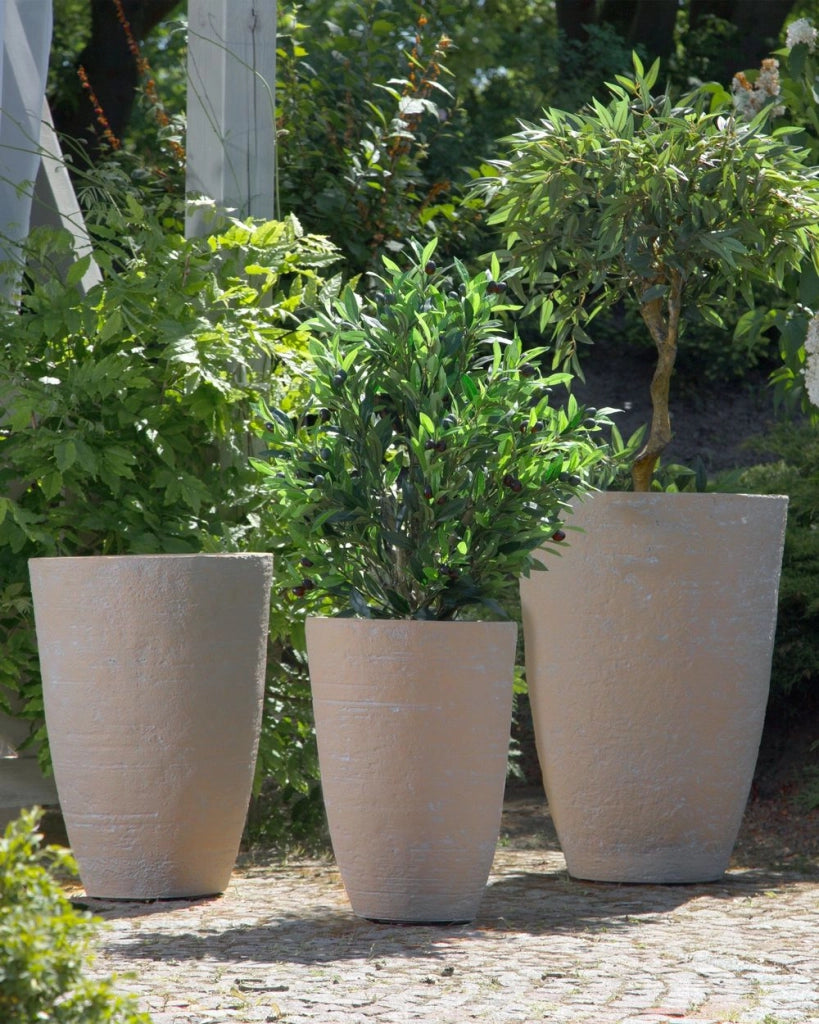 Vaso per piante in pietra di colore beige 43 x 43 x 60 cm per interni ed esterni giardino terrazzo