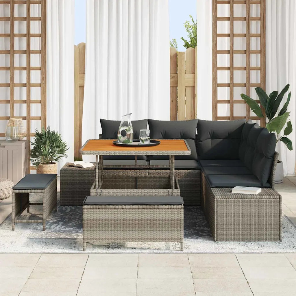 Set Divano da Giardino con cuscino 8 pcs Grigio polyrattan 3362778