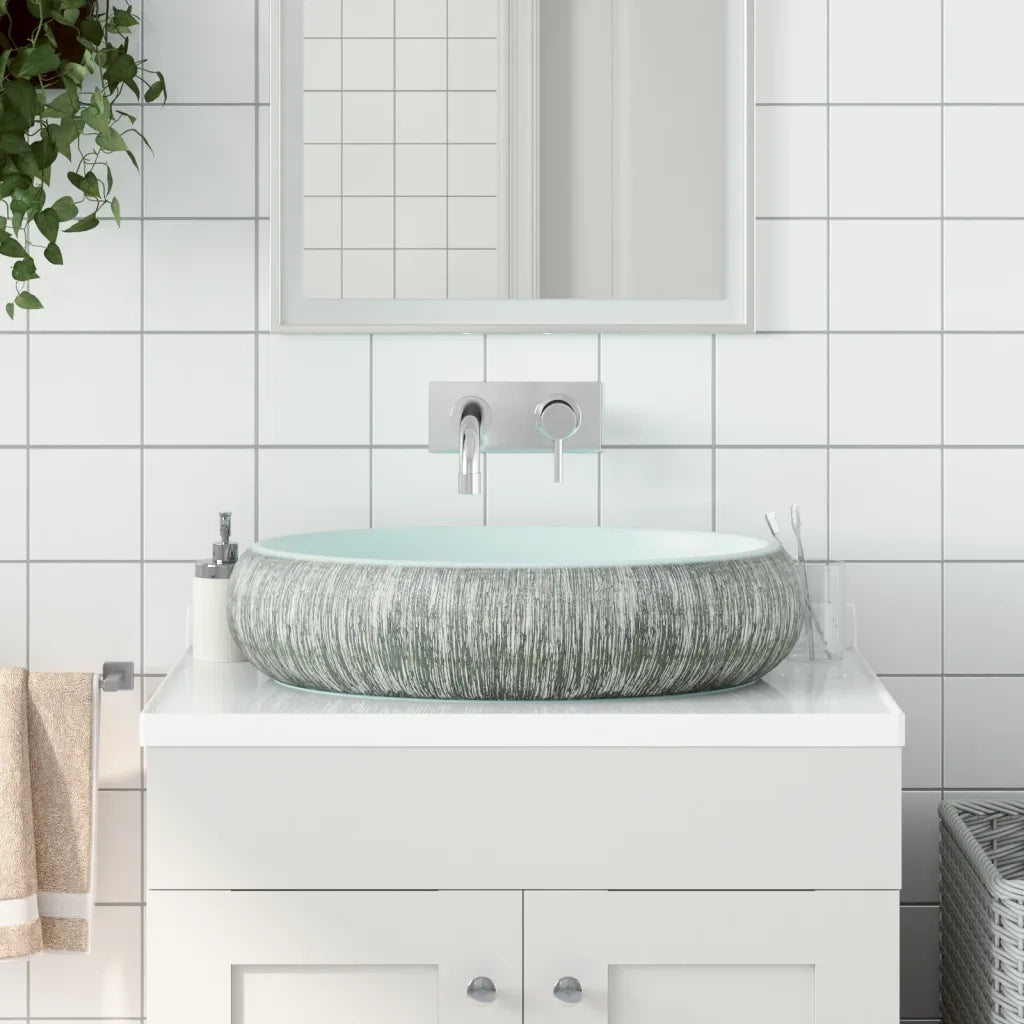 Lavabo da Appoggio Grigio e Blu Ovale 59x40x15 cm Ceramica CFW5651285