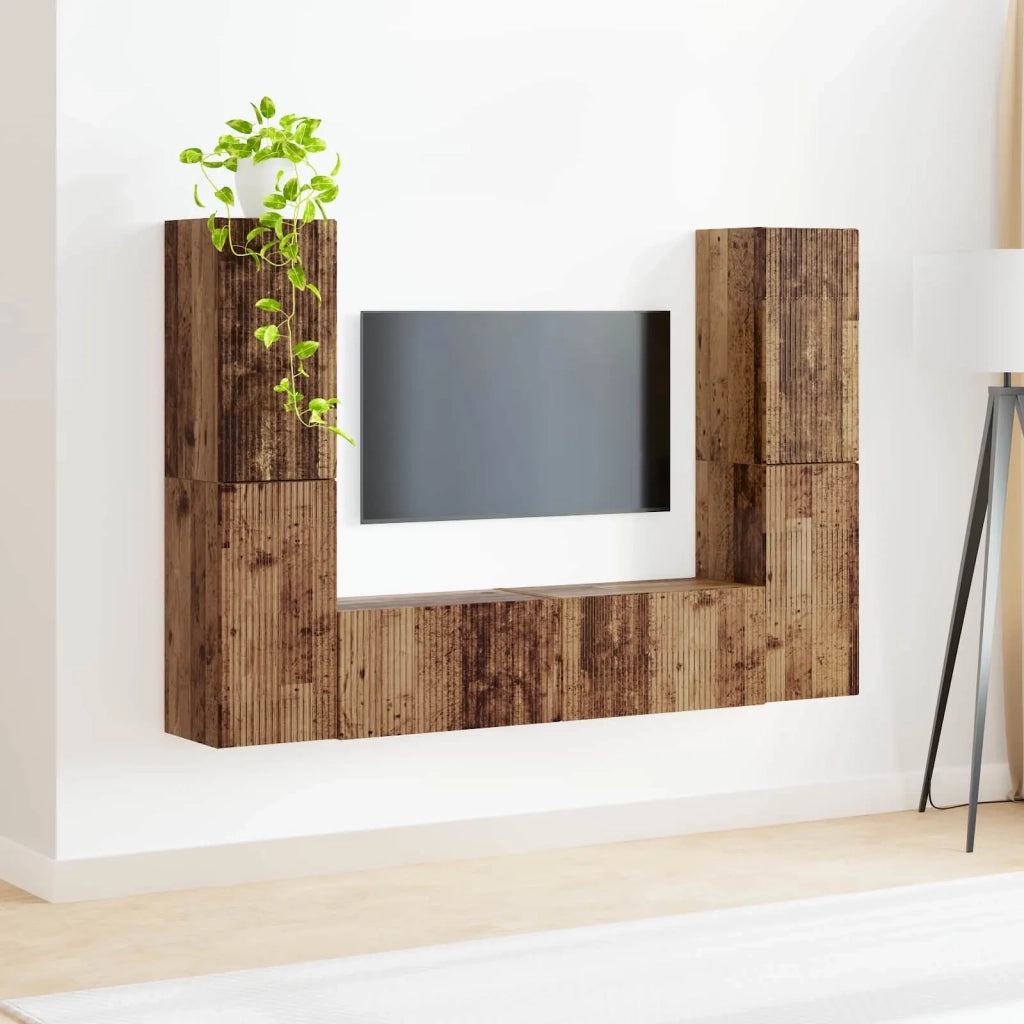 Set mobile TV 6 pz-Credenza per TV Legno vecchio Legno multistrato 693057