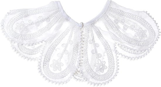 Collare da Gola con Disegno di Fiori a Punti e Taglio - Bianco - Stile Retro - Accessorio Donna