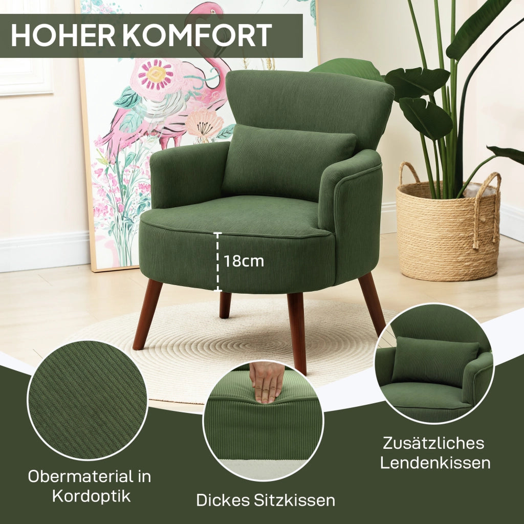 Poltrona ¨C Zephmum ¨C Verde Tessuto Imbottita con Cuscino Lombo