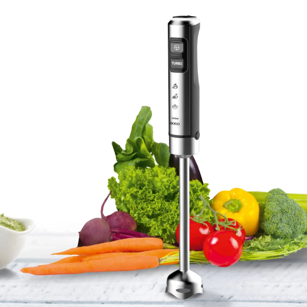 Frullatore a Immersione 1500W Inox – Mixer Cucina con 23 Velocità, Lame in Titanio, Asta Extra Lunga 25 cm, Bicchiere 800 ml per Smoothie, Zuppe e Salse