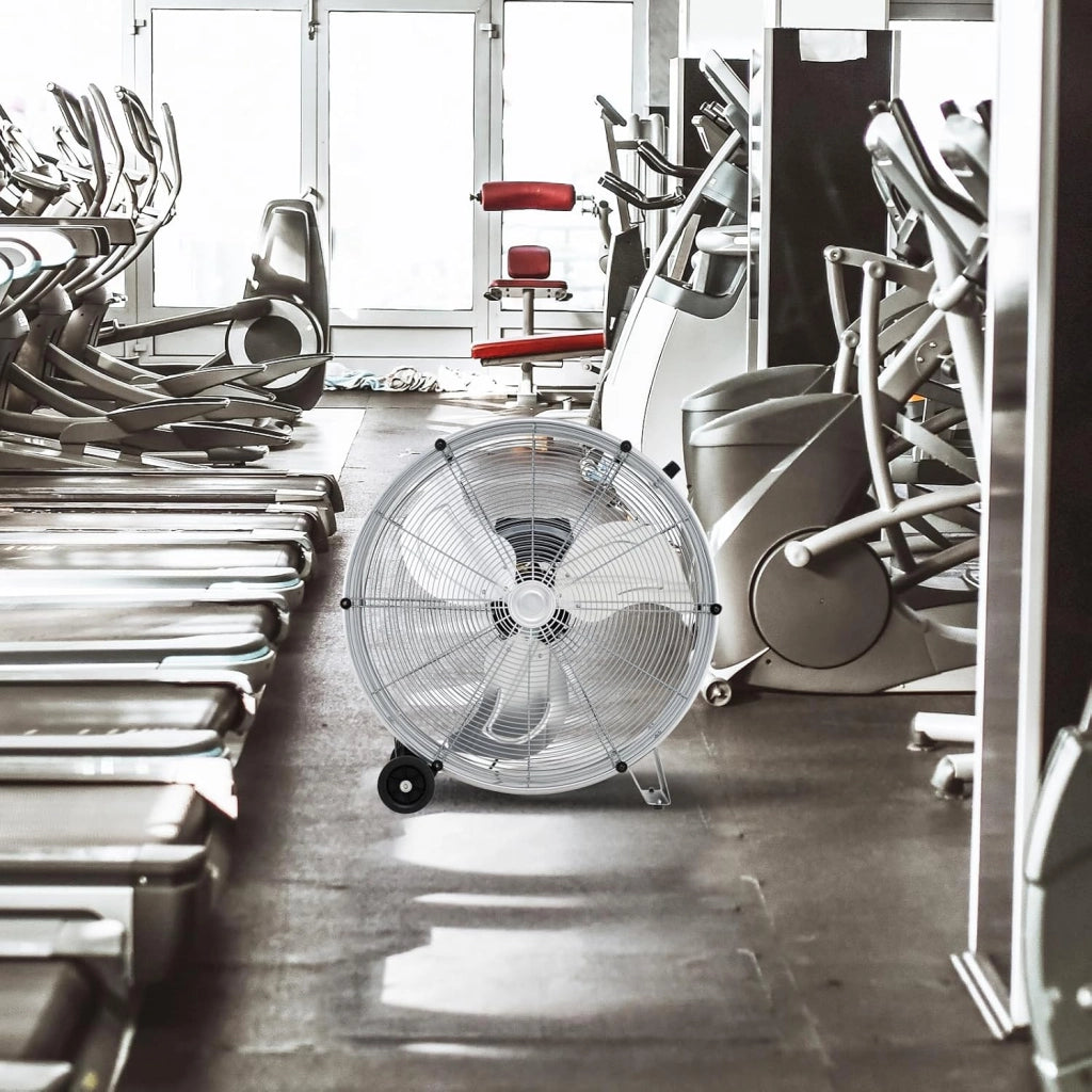Ventilatore da Terra Industriale a 3 Velocità con Pale in Alluminio, Ventilatore a Piantana Potente ad Alta Velocità su Ruote in Gomma, 180W Max, 65x37x67 cm (Argento)