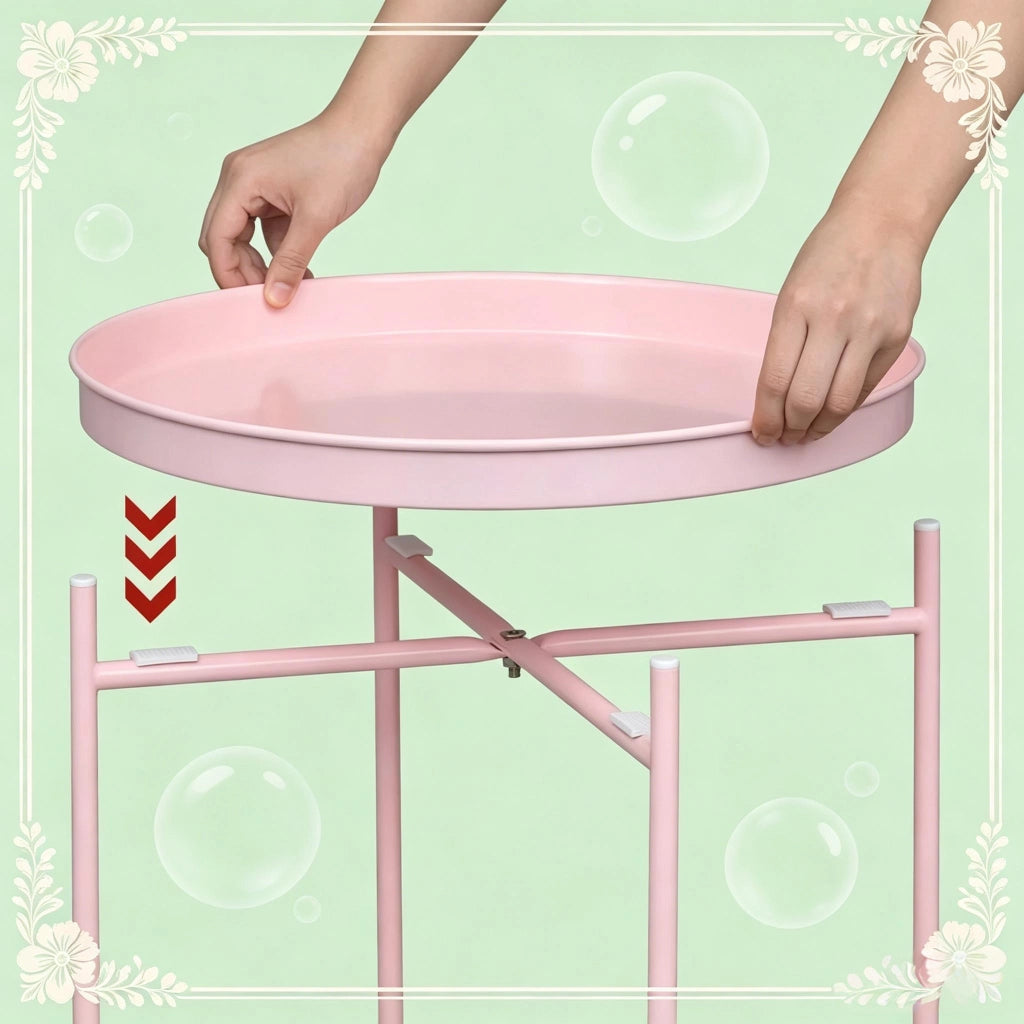 Tavolino basso rotondo con 2 ripiani metallici e vassoi rimovibili, stile moderno, per soggiorno, in metallo, rosa