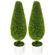 EasyComfort Set 2 Piante Finte di Cipresso con Vasi Ø12x16 cm, Muschio e Cemento, in PE e Plastica, Verde e Bianco