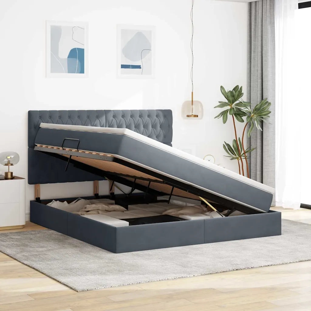Letto con contenitore e materasso Grigio scuro 160 x 200 cm