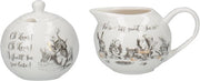Set di bicchieri e zucchieri decorati con illustrazioni - 2 pezzi - bianco - fine porcellana - 18x7,5x7 cm