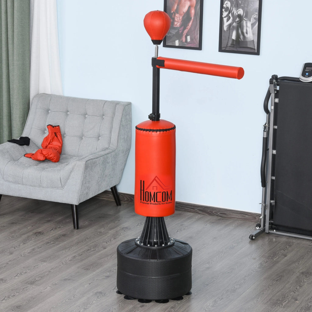 Sacco da boxe con base e palla di velocit¨¤ ¨C zephmum ¨C 88x48x155-205 cm Nero e Rosso