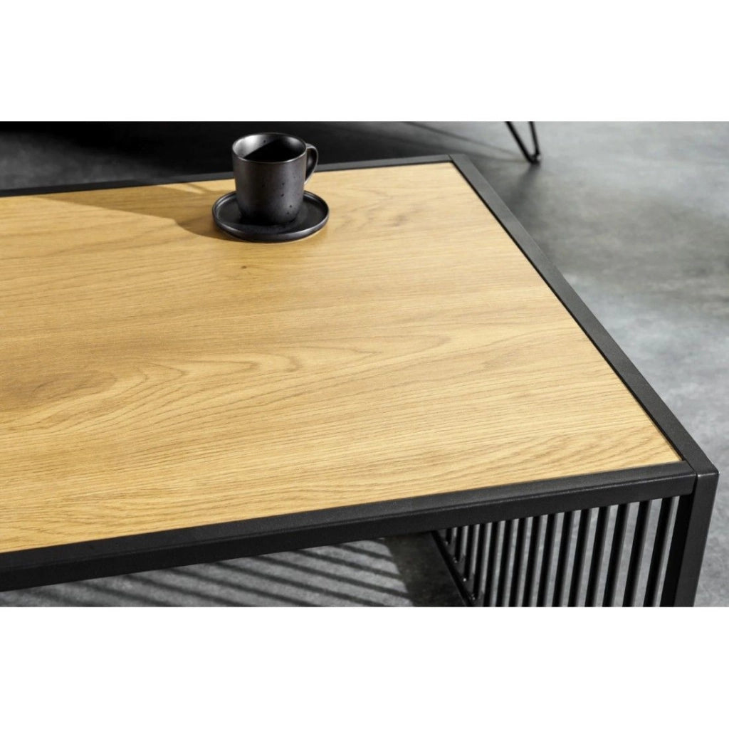 Tavolino basso ABITTA rettangolare 100 cm in rovere chiaro e vetro fumé - Moderno con piano misto legno e vetro